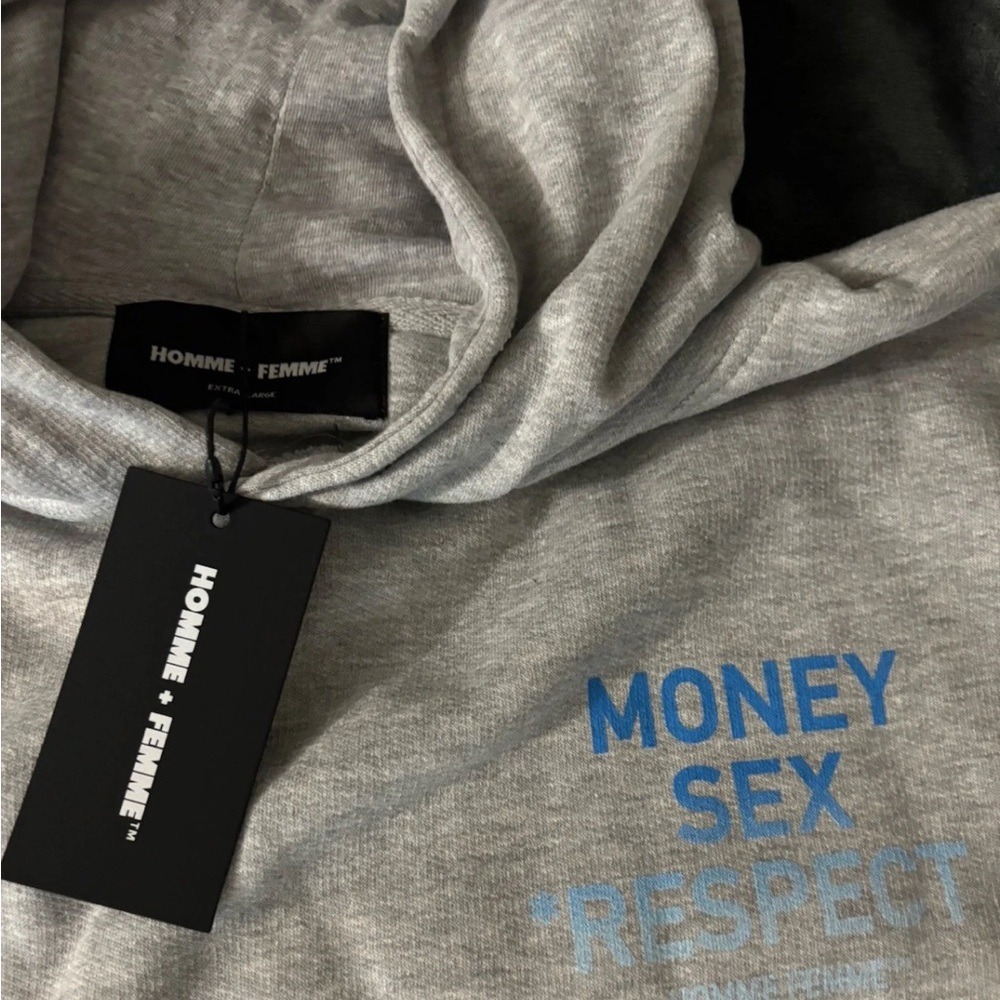 Size - XL Homme Femme Gray Hoodie with Blue Text